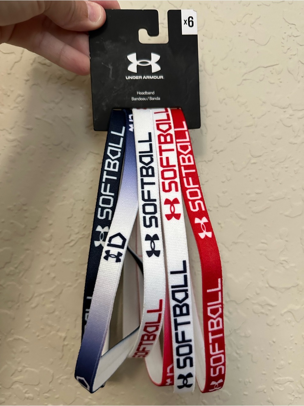 Under Armour Softball Headbands - Red, White, Navy - Pack of 6